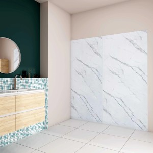 AICA 90x40cm Weißes Marmormuster Duschrückwand Aluverbundplatte Fliesenersatz 3mm Aluminiumverbundplatte Aluplatte Alu Höhe 210cm