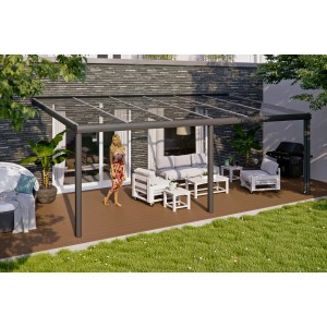 Skan Holz Terrassenüberdachung Monza, anthrazitfarbenes Aluminium mit VSG-Glasdach. Inklusive Pfostenlaschen.