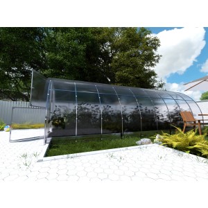 Klasika Gewächshaus Easy 18m² mit Polycarbonat, Tür geöffnet. Garten Gewächshaus für Gemüse und Pflanzen.