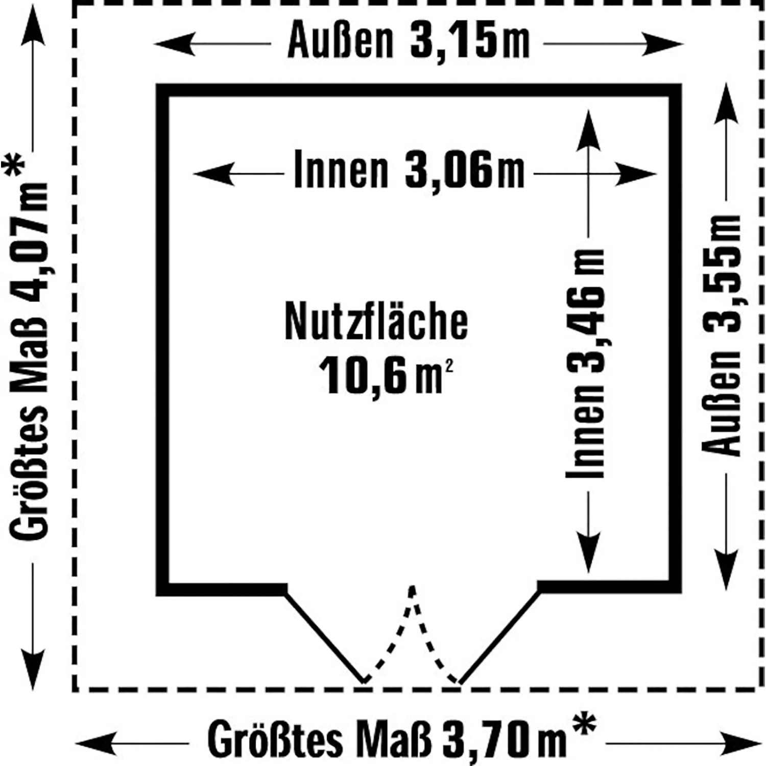 Grundriss Grosfillex Kunststoff-Gartenhaus Deco H 11 Dunkelgrau, Maße: 315x355cm, Nutzfläche 10,6m².