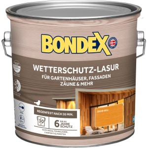 Dose Bondex Wetterschutz-Lasur Eiche Hell 2,5l für Holzoberflächen im Außenbereich.