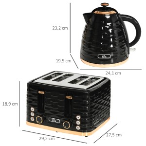 Schwarzes HOMCOM Kocher-Toaster-Set aus Kunststoff und Stahl mit Maßangaben.