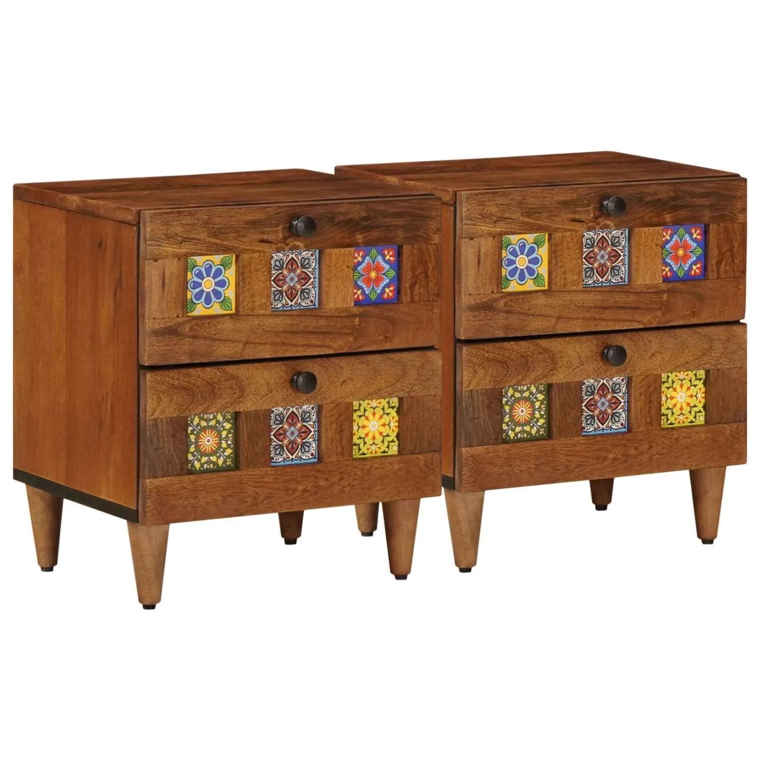 vidaXL Nachttisch 2 Stk Braun 40 x 33,5 x 46 cm Massivholz Mango 4018223 günstig online kaufen