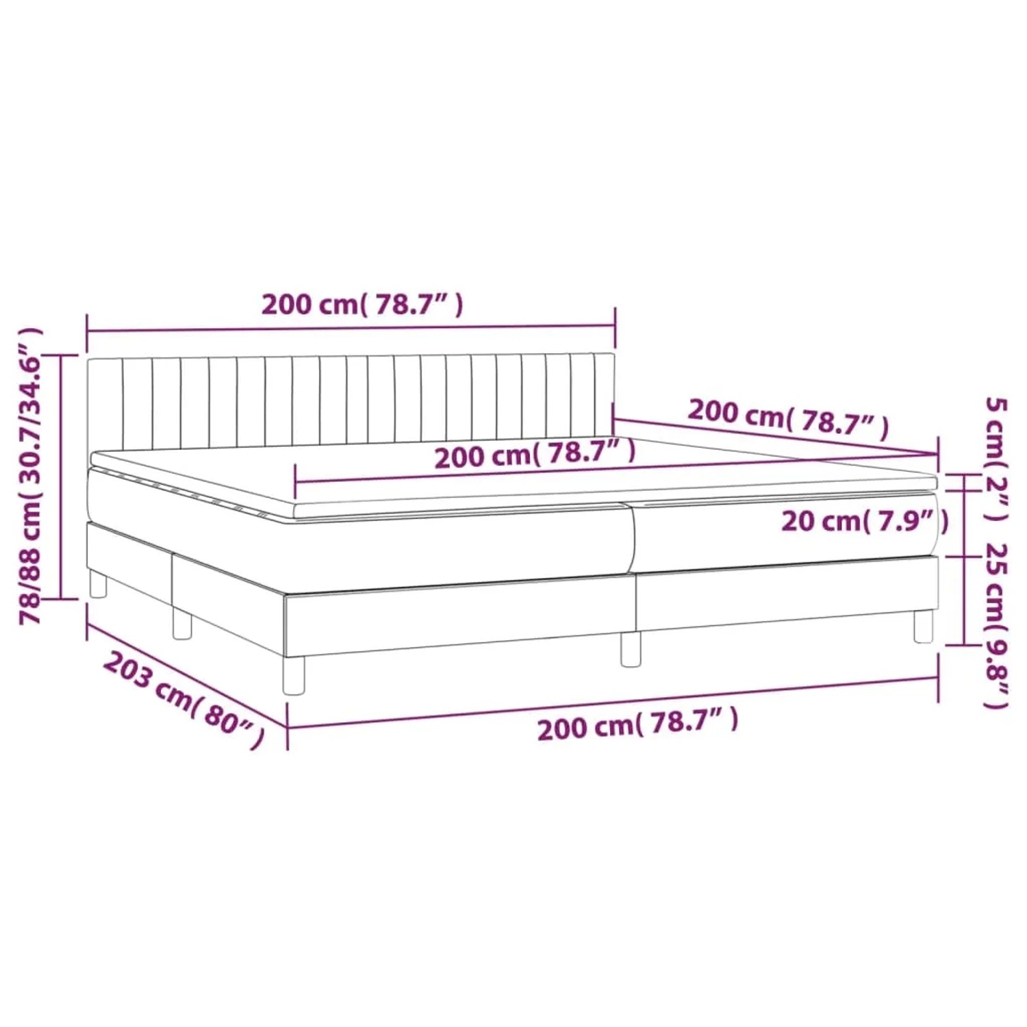 vidaXL Boxspringbett schwarz (200x200 cm) mit Matratze und Kopfteil. Bett für erholsamen Schlaf.