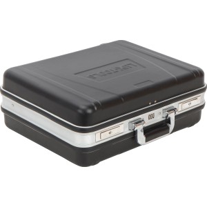 Schwarzer LUX ABS Werkzeugkoffer mit silberfarbenen Beschlägen und Zahlenschloss.