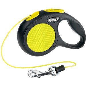 Flexi Seil-Roll-Leine New Neon XS, schwarz-neon, 3 m. Hundeleine mit reflektierenden Elementen.