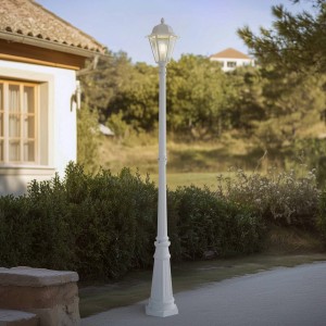 Weiße Lindby Edana Mastleuchte aus Aluminium für den Außenbereich, Laternen-Design.