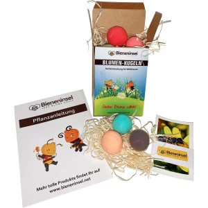 Bieneninsel® Blumen-Kugeln Set mit Pflanzanleitung und Saatgut für Wildbienen.