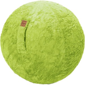 Grüner Sitting Ball Hocker Fluffy (150 l) aus Plüsch mit Tragegriff und Seitentasche.