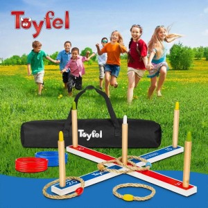 Toyfel Mitty Toss Wurfspiel XXL mit Holz-Kreuz, farbigen Stäben, Wurfringen und Tragetasche.