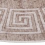 Beiger, waschbarer Teppich (120 cm) mit rutschfester Unterseite und griechischem Mäander-Muster.