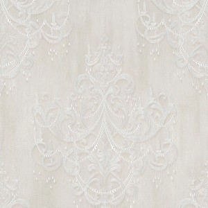 Elegante, graue Vliestapete mit silbernem Kronleuchter-Muster. Romantische Barock Tapete.