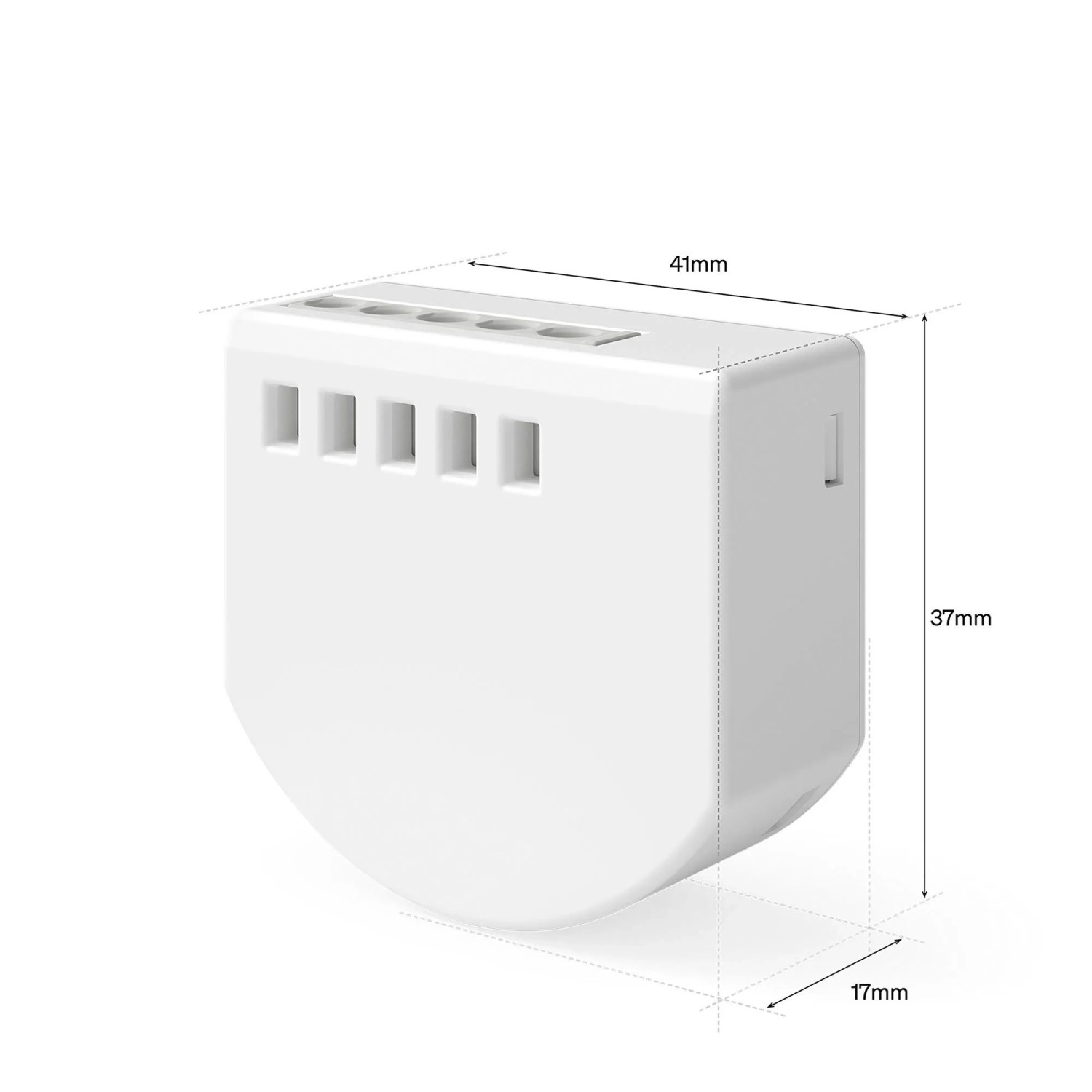 Philips Hue Wandschaltermodul 1C, weiß, kompakt, mit Anschlüssen. Maße: 41x37x17mm. Macht dimmbare Leuchten smart.