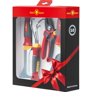 Wolf-Garten Kleingeräte-Set P 261, 4-teilig im Geschenkkarton mit Gartenschere, Hacke, Grubber und Fugenkratzer.