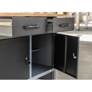 Ondis24 Werkbank Set mit Schubladen und Schränken für Werkstatt, 240 cm breit.