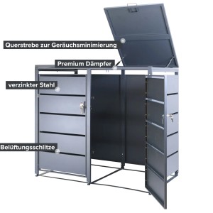 Albatros Mülltonnenbox für 2 Tonnen (bis 240L) in Anthrazitgrau, aus verzinktem Stahl mit Dämpfer.