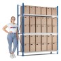 Belastbares PROREGAL Weitspannregal Maximus, blau/grau, mit 5 Ebenen und Kartons. Ideal für Lager und Werkstatt.