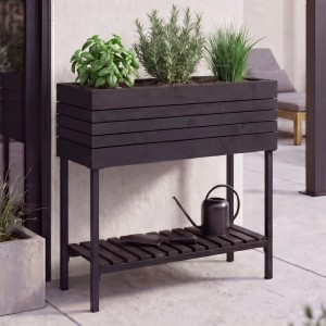 MCW Hochbeet P84 Ablage Outdoor Akazie Holz 79x80x31cm Schwarz