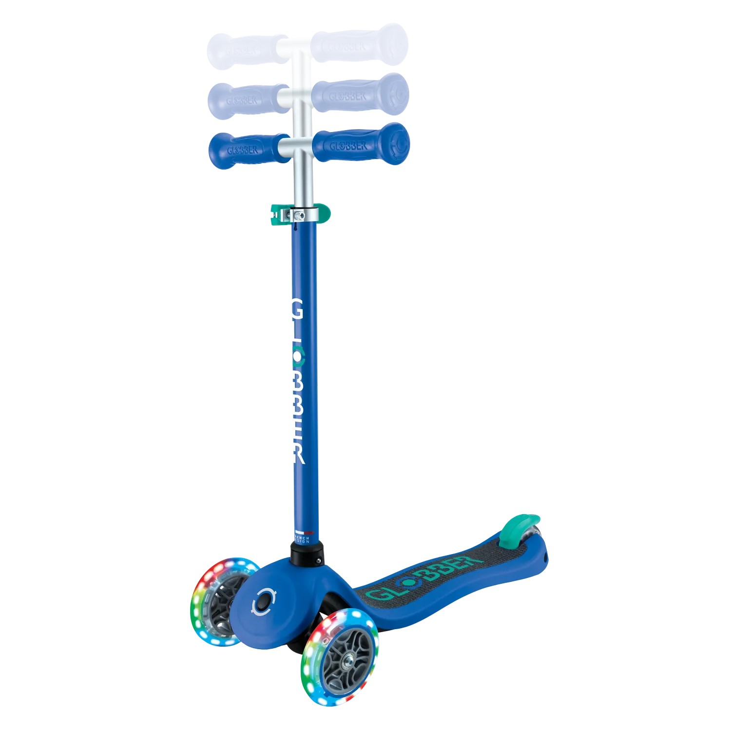 Globber Primo Lights Tretroller Kinder 120/80 mm ABEC 9 3-Rädrig Höhenverstellbar LED-Leuchtrollen Dunkelblau_4