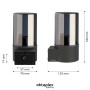 Oktaplex Puno Außen Wandleuchte, Aluminium anthrazit mit Rauchglas, Abmessungen