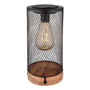 Globo Solarleuchte aus Holz und Metall, 25,5 cm, naturfarben, für den Außenbereich.