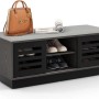 Costway Schuhbank mit 6 Fächern, 3 Ablagen und Sitzkissen, schwarz/grau. Schuhschrank für Flur und Eingangsbereich.