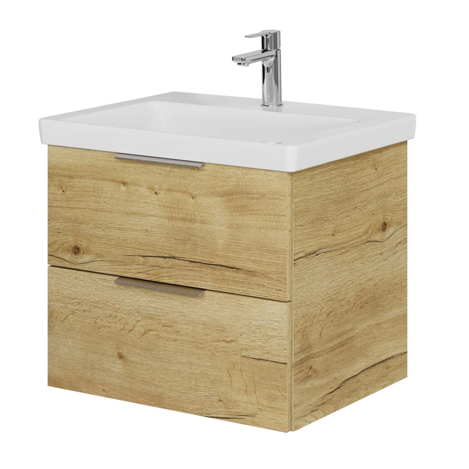 Steinkamp Waschtischunterschrank Living 2.0 Halifax Eiche Quer mit Villeroy & Boch Waschtisch Subway 3.0 60 cm ohne Überlauf