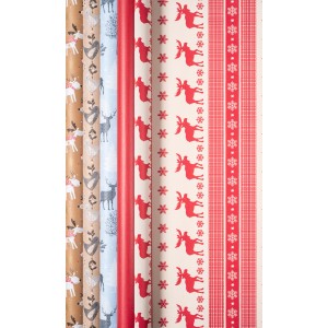 Geschenkpapier-Set mit weihnachtlichen Motiven, sortiert, 300x70 cm, ideal für Weihnachtsgeschenke.