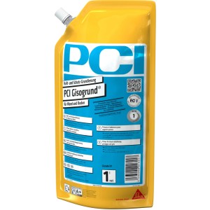 Gelber 1L-Beutel PCI Gisogrund Haftgrund für Wände und Böden.