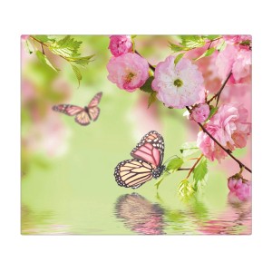 Banjado Glas Herdabdeckplatte mit Kirschblüten-Motiv, auch als Schneidebrett nutzbar.