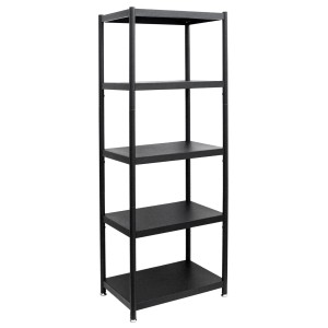 Schwarzes shelfr Metallregal im Industrial Design mit 5 Ebenen, ideal als vielseitiges Aufbewahrungsregal.