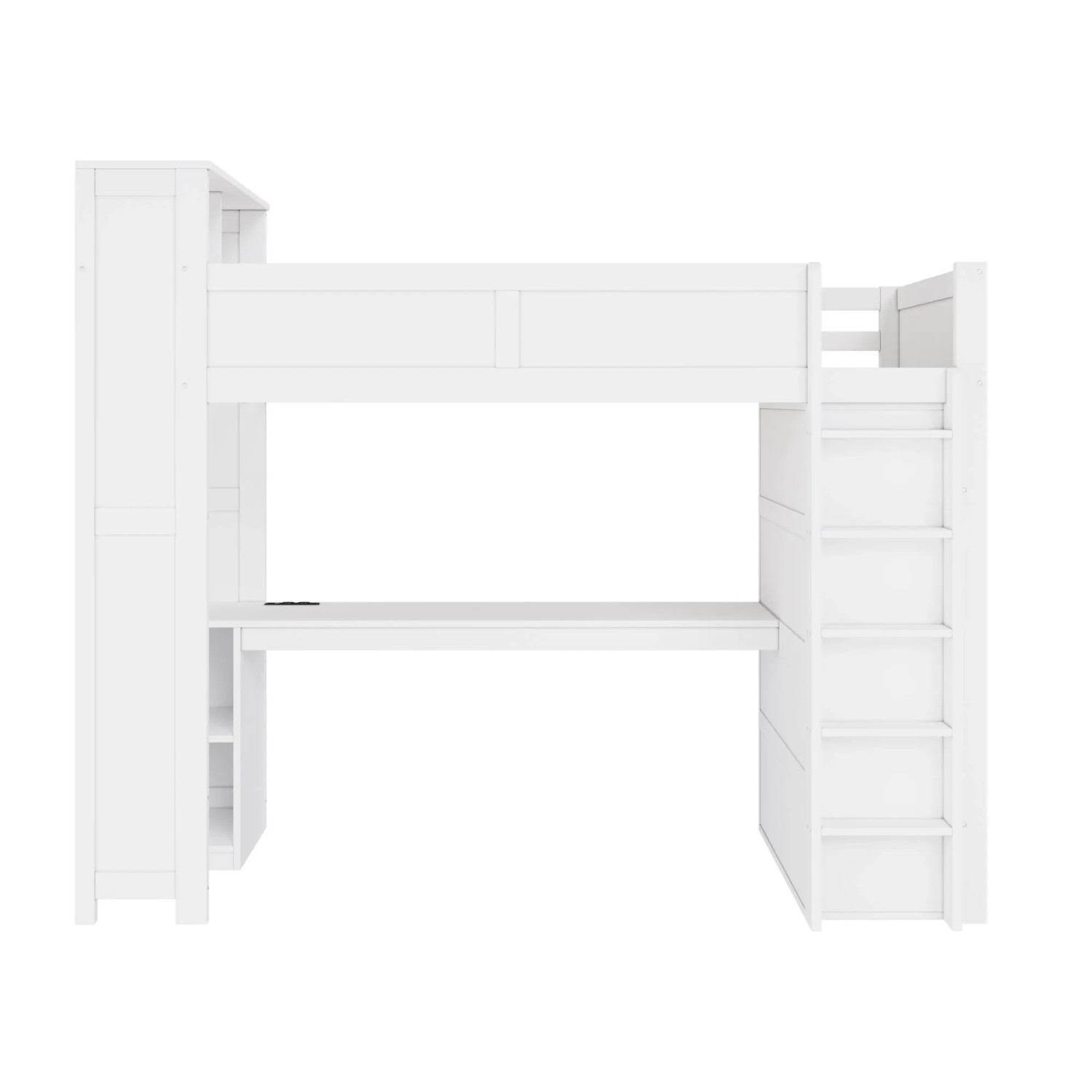 Merax Hochbett 90x200 cm mit Schreibtisch Kleiderschrank USB LED Weiß