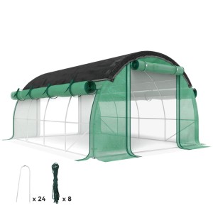 Outsunny Gewächshaus 4x3x2m mit Fenster, Erdanker, grüner Plane und Stahlrahmen.