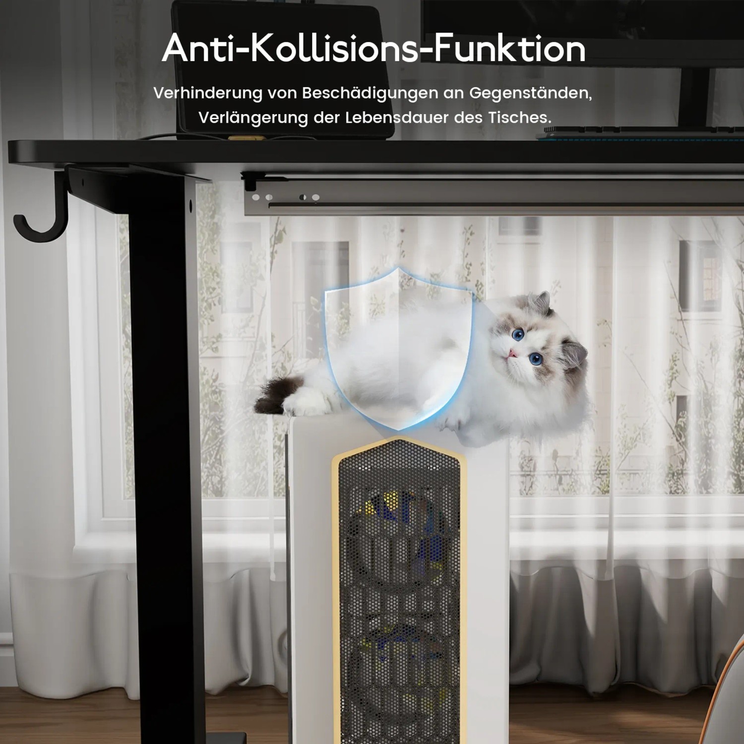HOMAVO Elektrisch Höhenverstellbarer Schreibtisch 140x60cm mit Memory Funktion Anti Kollisions System Sitzerinnerung Schwarz_8