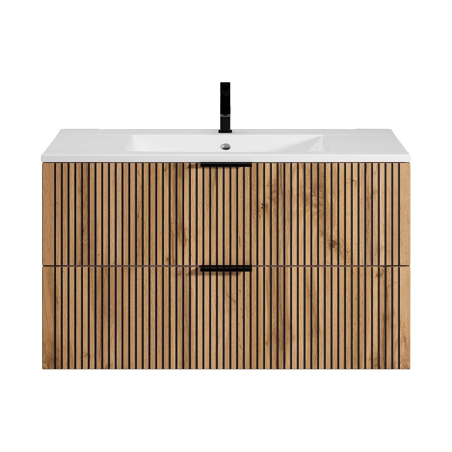 Vente-unique Einzelwaschtisch Madela Schwarz  Naturfarben Hell 100 cm