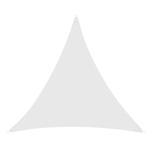 Dreieckiges, weißes Karat Sonnensegel 5x5x5 m für Garten, Terrasse und Balkon.