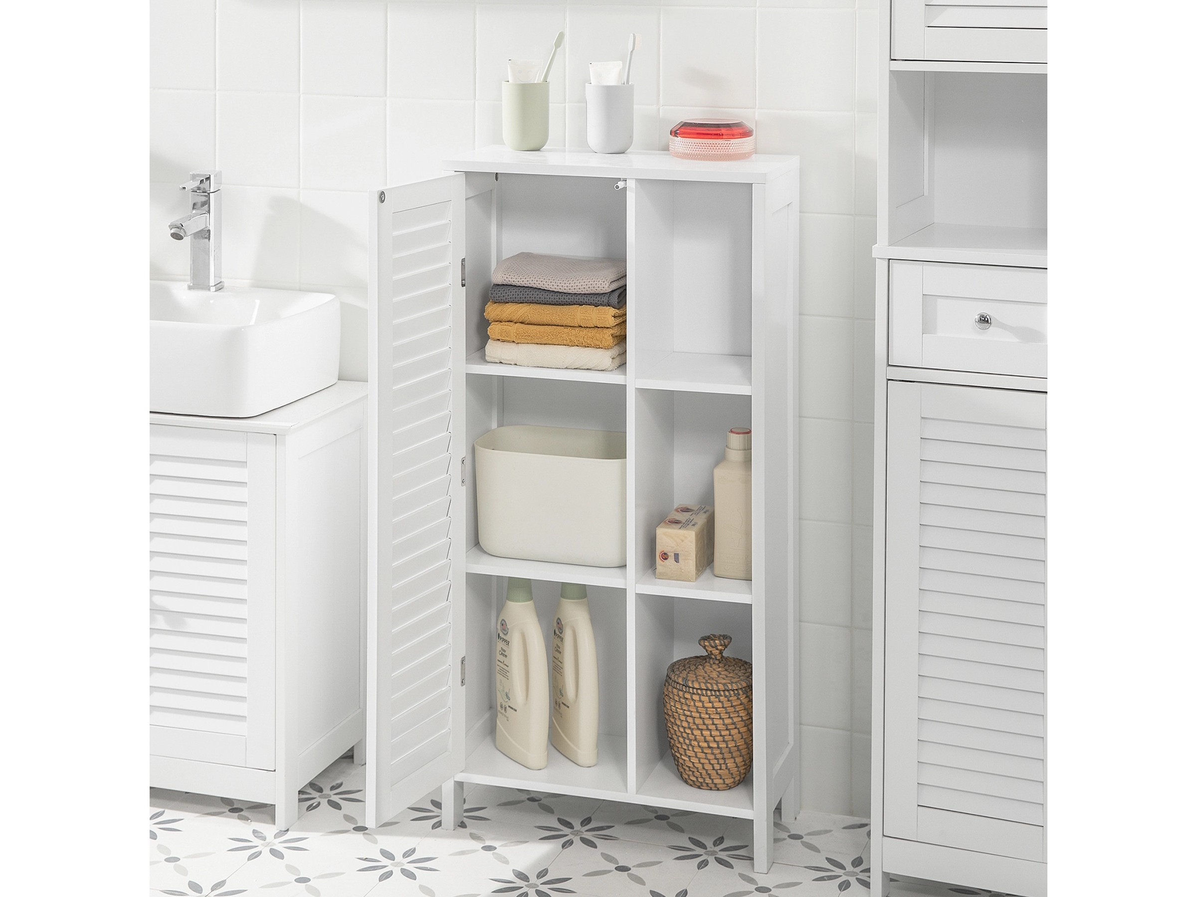 Produktbild von B-waren Badkommode Badschrank Mit Fußpolster Kommode Badmöbel FRG127-SG-bwaren