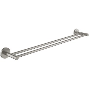 Grohe Essentials Doppel-Badetuchhalter in Supersteel: Wandmontierter Handtuchhalter aus Metall, 600 mm breit.