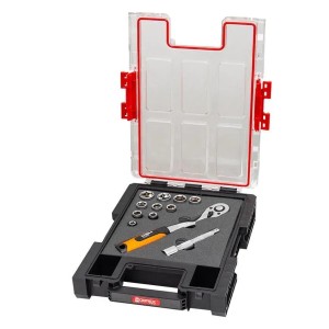 PROREGAL QBRICK Werkzeugkoffer mit Knarre, Nüssen und Schaumstoffeinlage, schwarz.