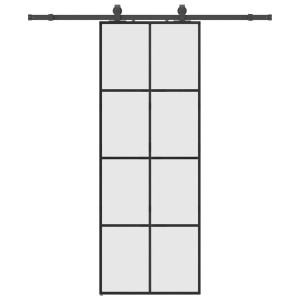 Schwarze vidaXL Schiebetür mit Beschlag, 76x205 cm, ESG-Glas, 8 Felder.
