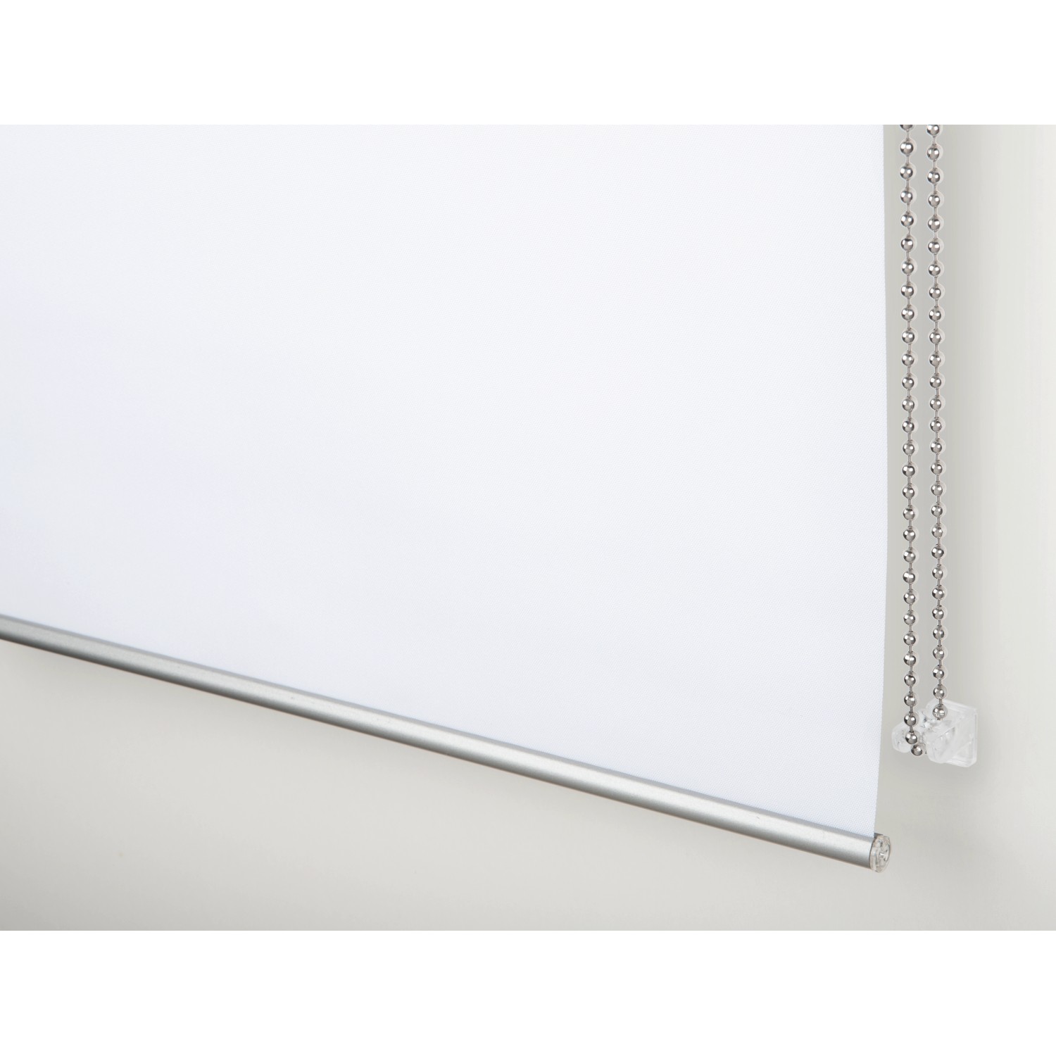 Gardinia Easyfix Rollo Premium, 45x150 cm, weiß, mit Metallkette und silbernem Unterprofil.