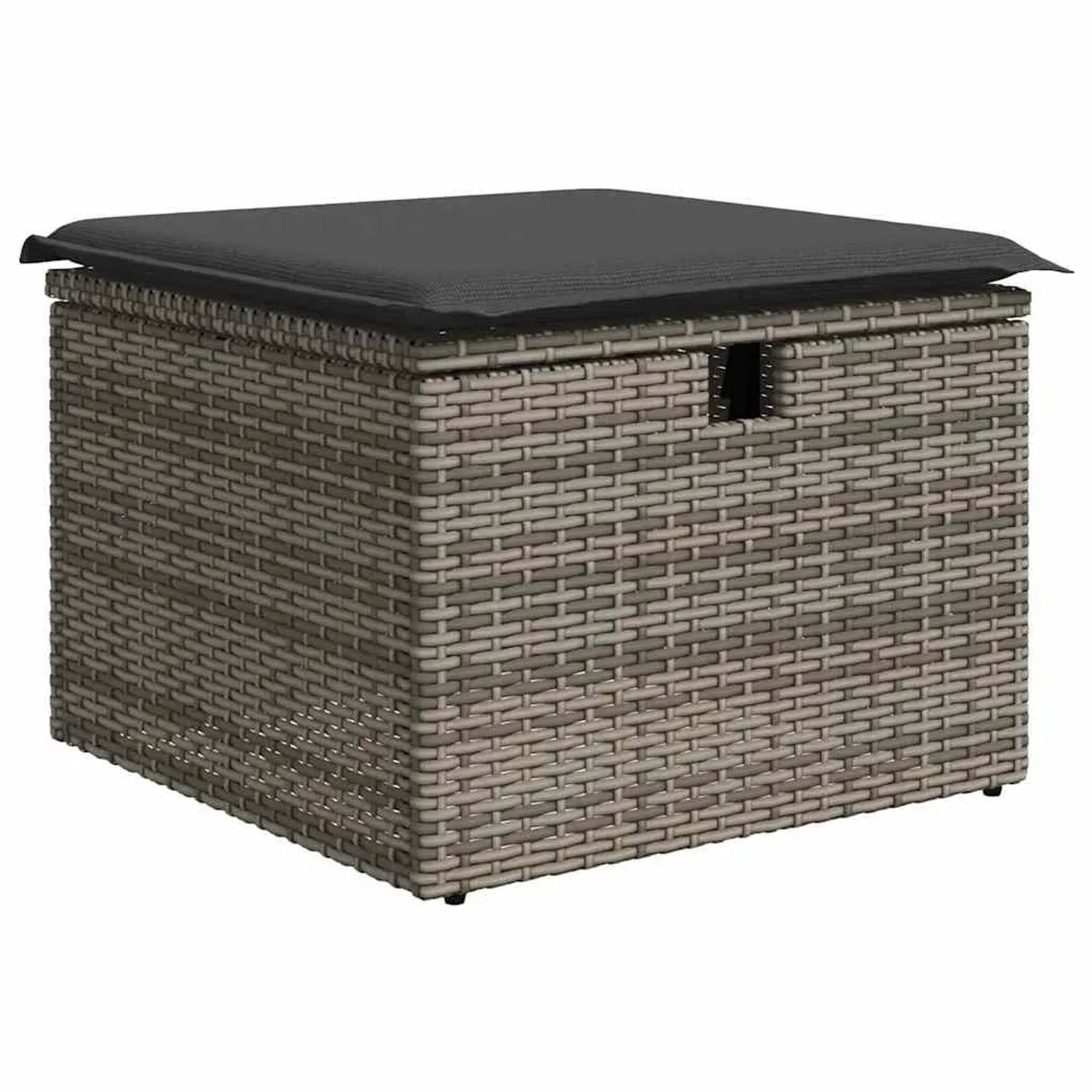 Grauer vidaXL Gartenmöbel Hocker mit Kissen und Stauraum aus Polyrattan.