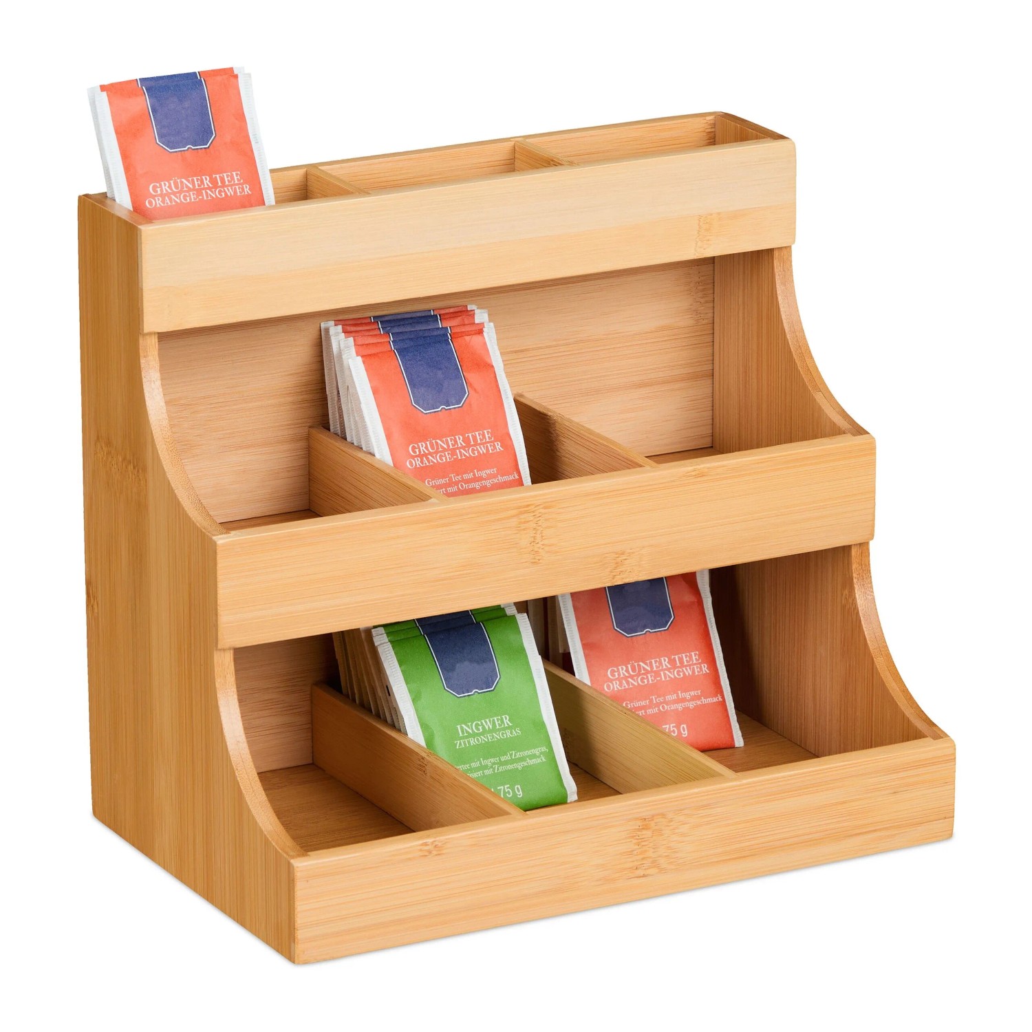 Relaxdays Tee Organizer Bambus Natur 9 Fächer 24 cm x 26 cm x 17,5 cm