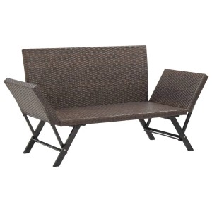 Braune VidaXL Gartenbank aus Poly Rattan mit verstellbaren Seiten.