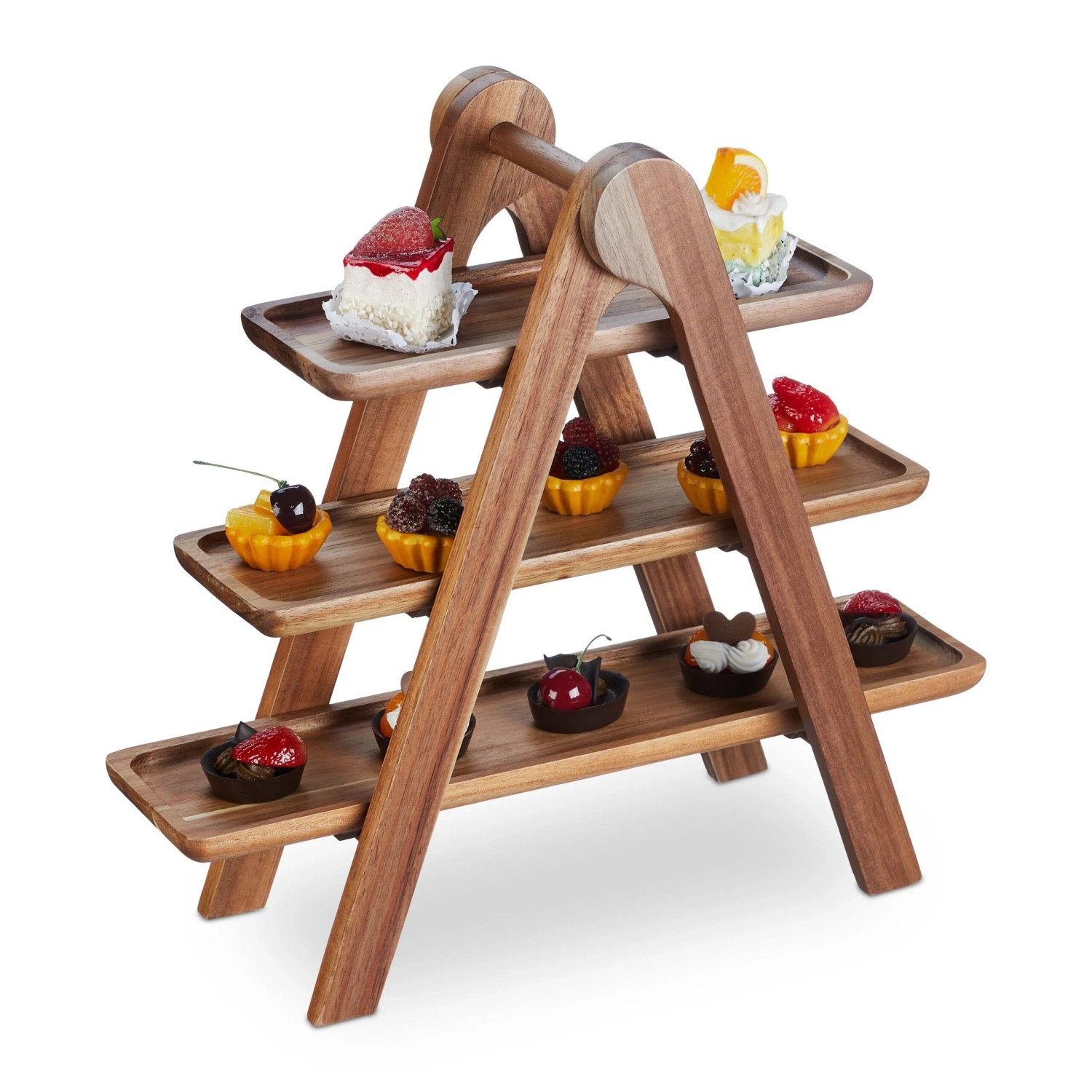 Relaxdays Servieretagere Akazienholz Braun 3 Etagen 38 cm x 41 cm x 15 cm 0,9 kg