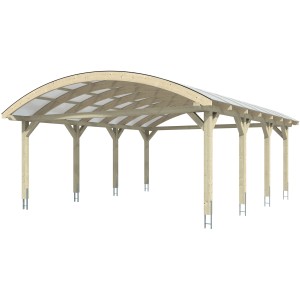 Skan Holz Doppelcarport Franken mit Bogendach, schiefergraue Leimholz-Konstruktion mit Doppelstegplatten.