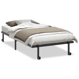 Schwarzes vidaXL Bettgestell (100x200 cm) aus Stahl, klappbar und ohne Matratze.