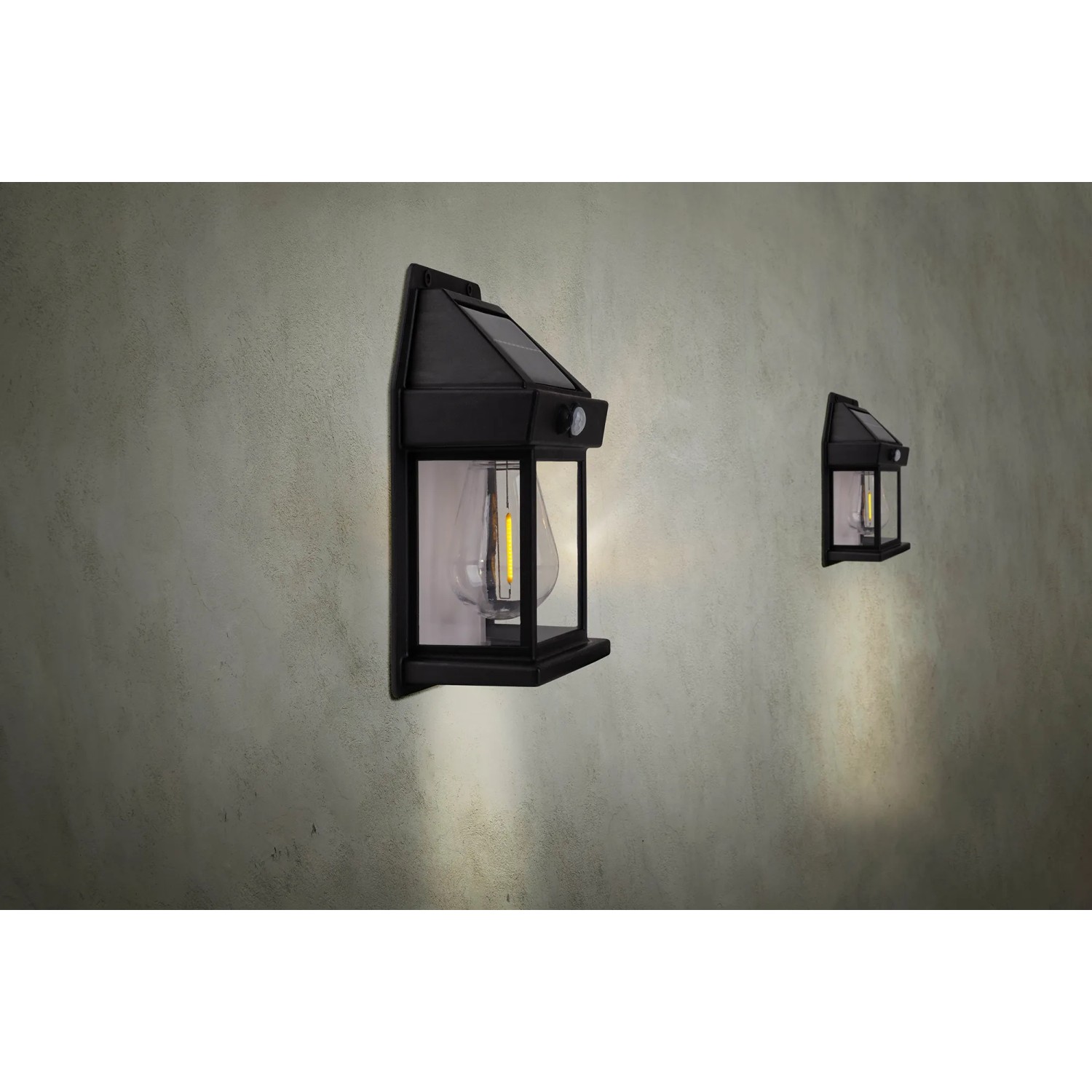 2er-Set schwarze Näve LED Solar-Außenwandleuchten Mira, 17x12x5,8cm, mit Bewegungsmelder.
