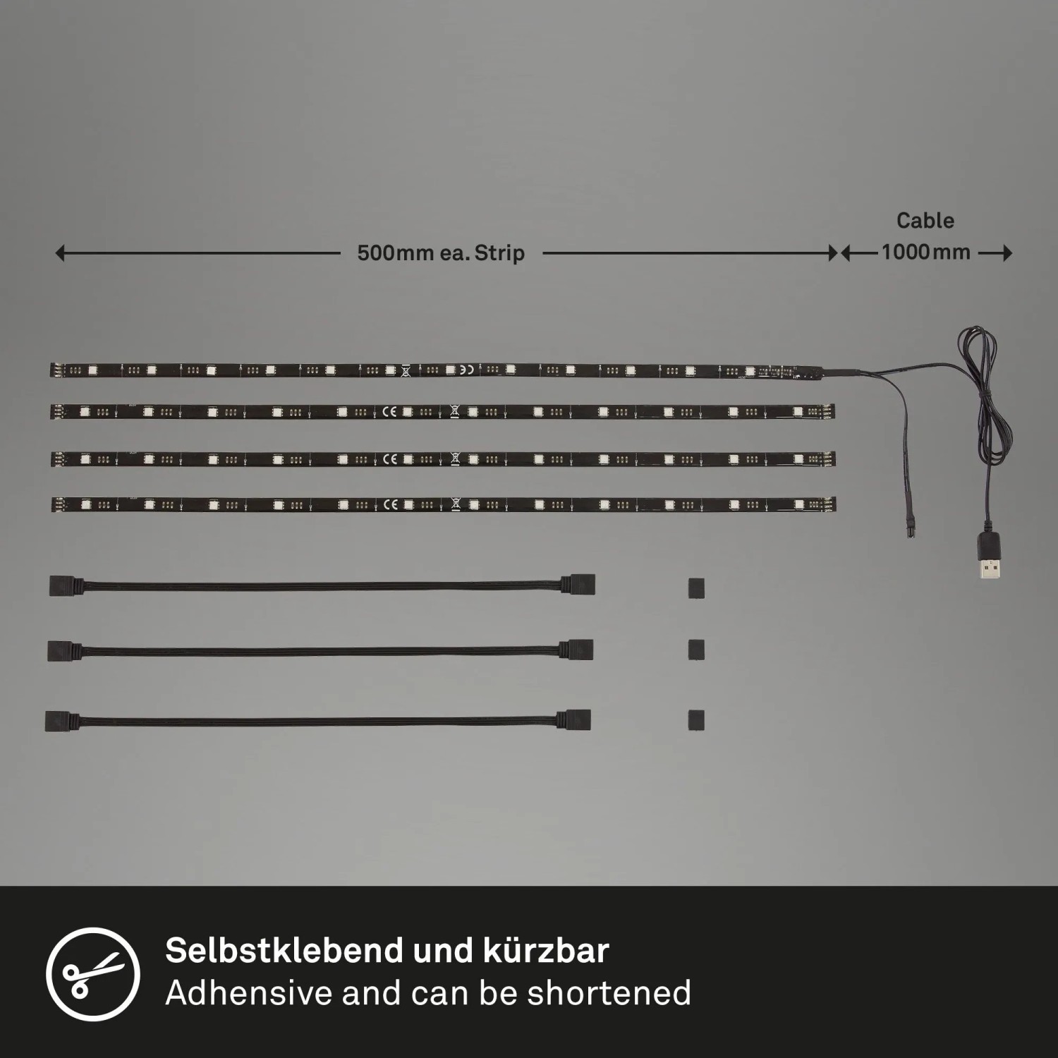 Brilo TV LED-Strip RGB mit Fernbedienung, dimmbar, USB-A, Farbwechsel, 2 m.