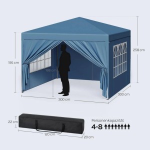 WOLTU Pavillon Pop-Up Wasserdichter Sonnenschutz Pagodenzelt 3x3 m Blau